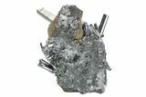 Lustrous, Metallic Stibnite Crystals On Rock - Jiangxi, China #236178-1